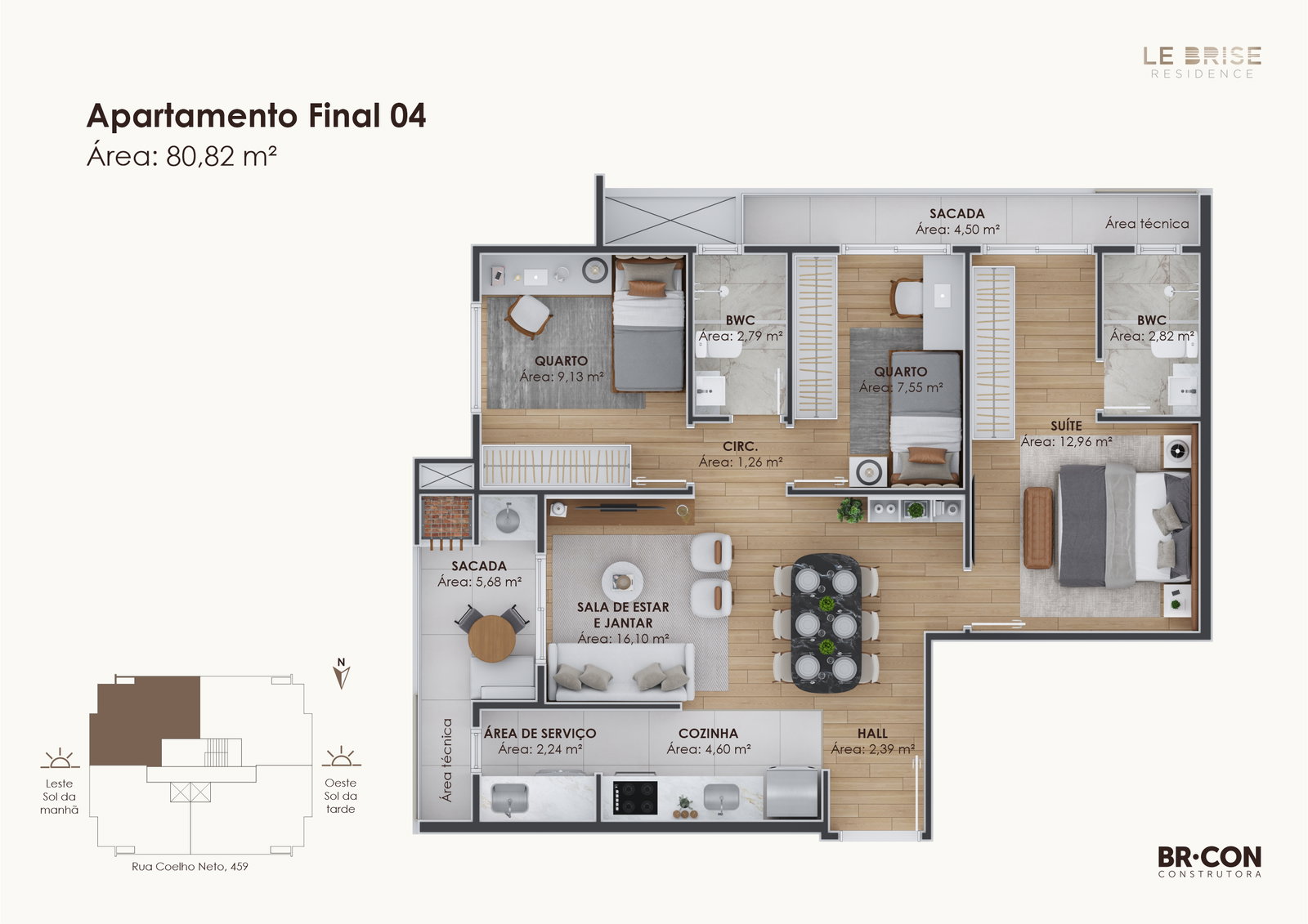 Planta Final 04, 81 m² do Le Brise Residence