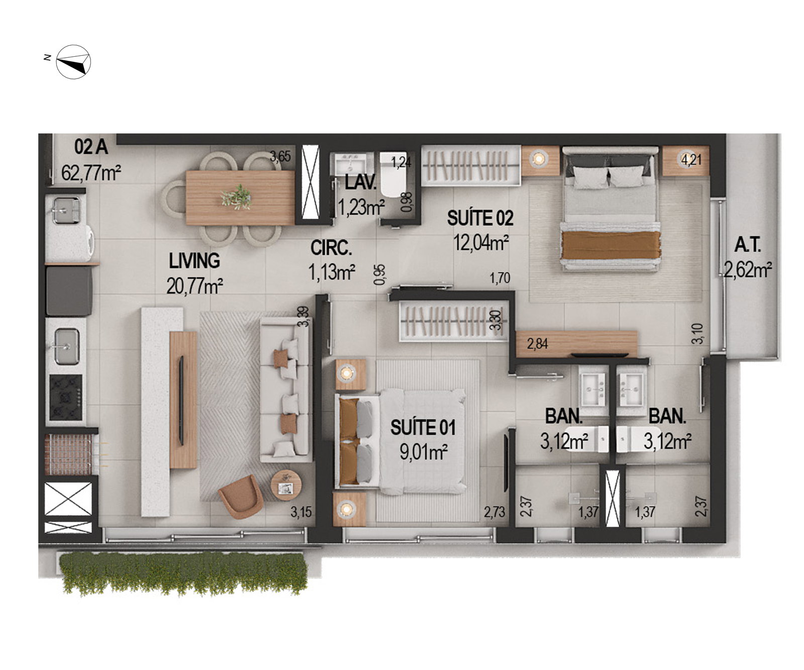 Planta 02 A, 63 m² do IT's