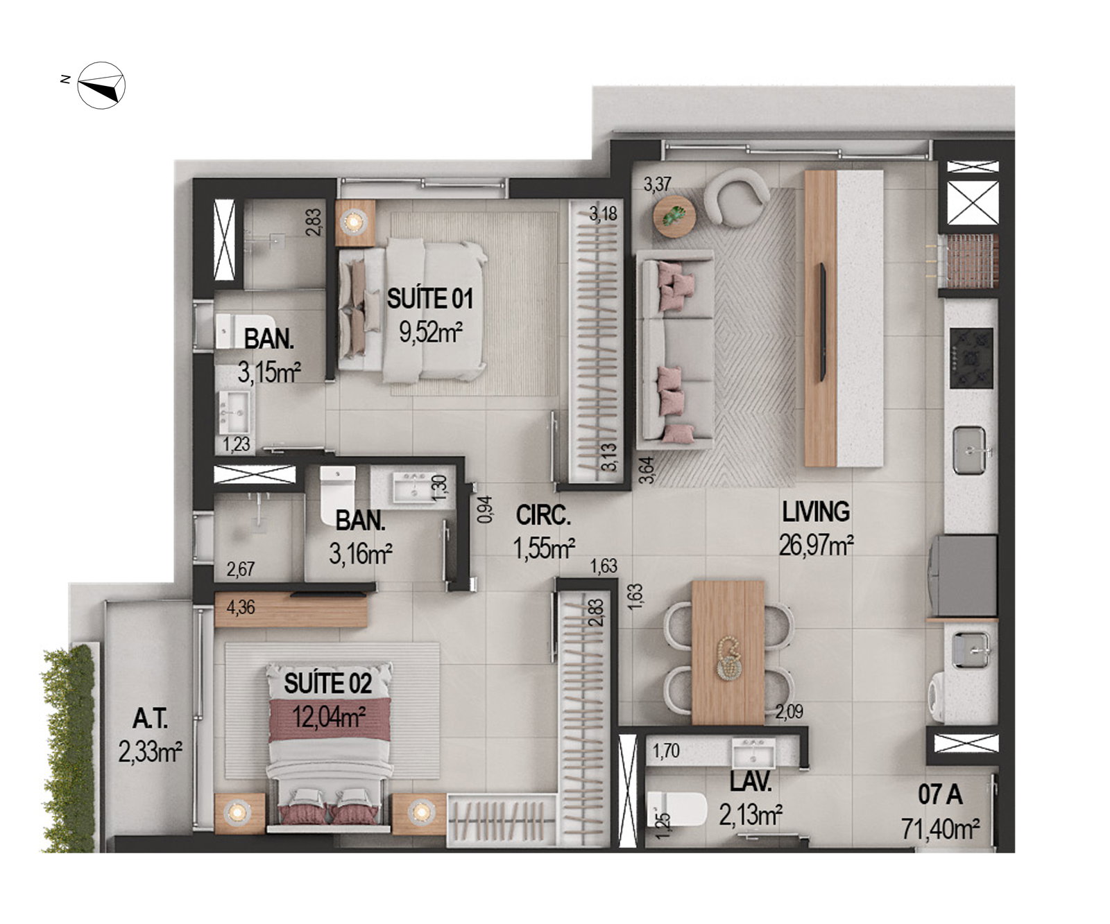 Planta 07 A, 71 m² do IT's