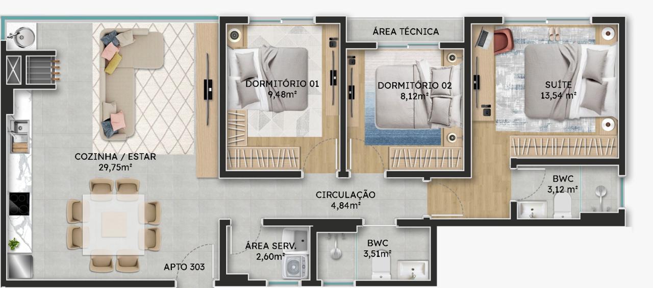 Planta Apto 303 do Green Coast