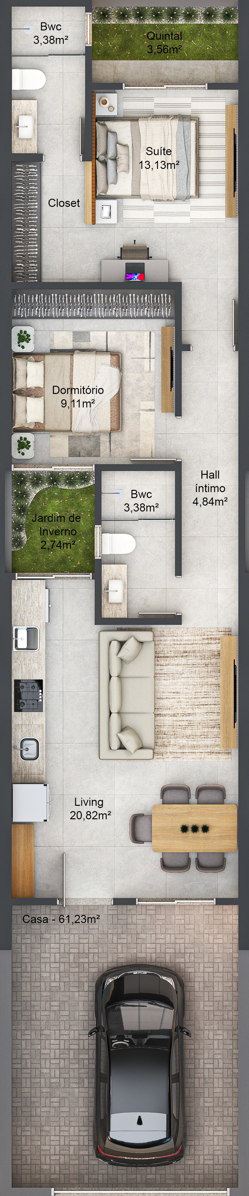 Planta Casa, 61 m² do Ilhas de Veneza