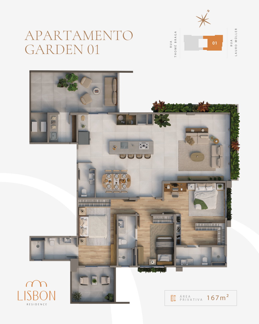 Planta Garden 01, 167 m² do Lisbon Residence