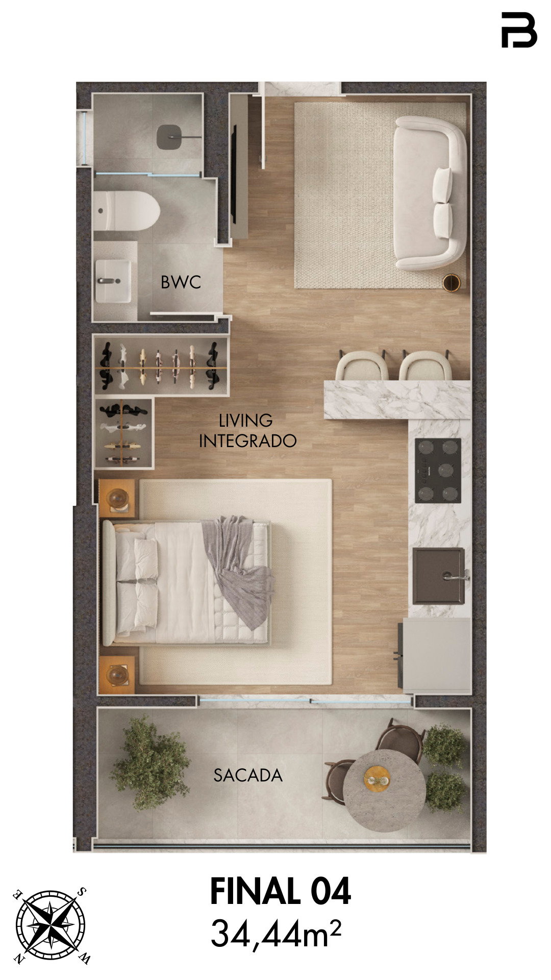 Planta Final 04, 34 m² do Breeze Towers