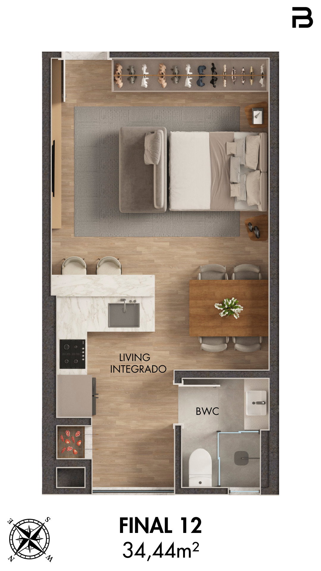 Planta Final 12, 34 m² do Breeze Towers