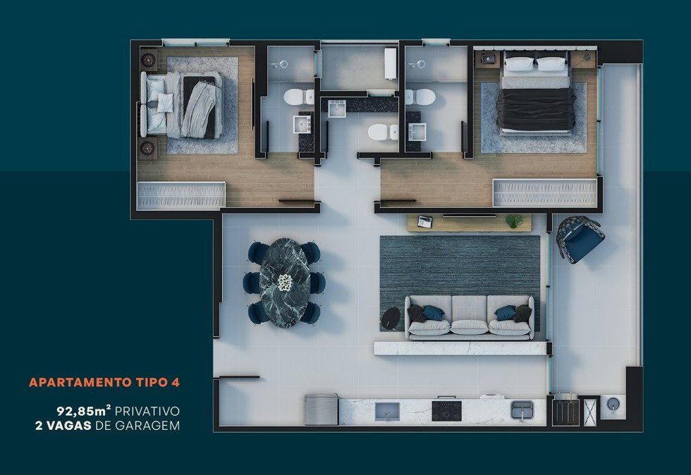 Planta Tipo 4, 93 m² do Diamond Hill Residence