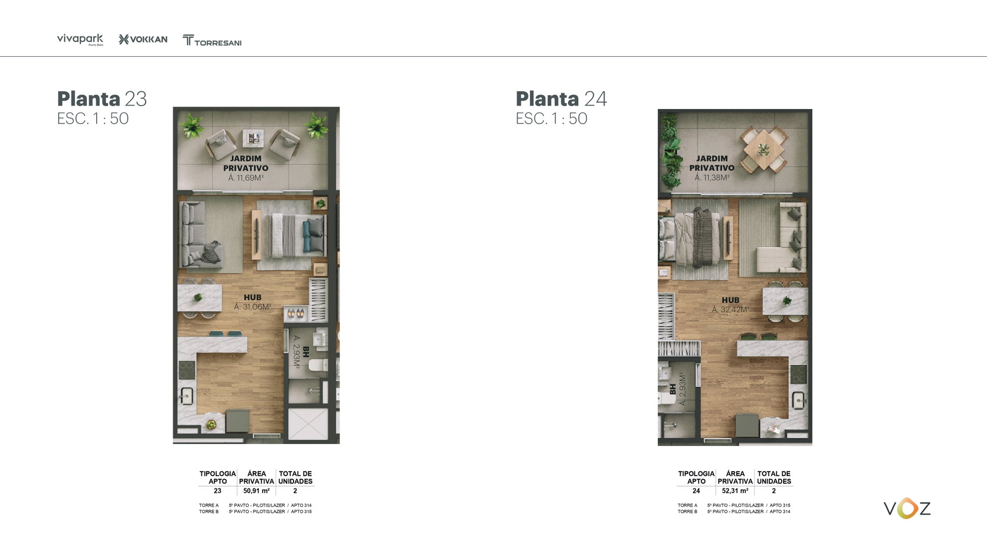 Planta Final 23, 51 m² do Edifício Voz