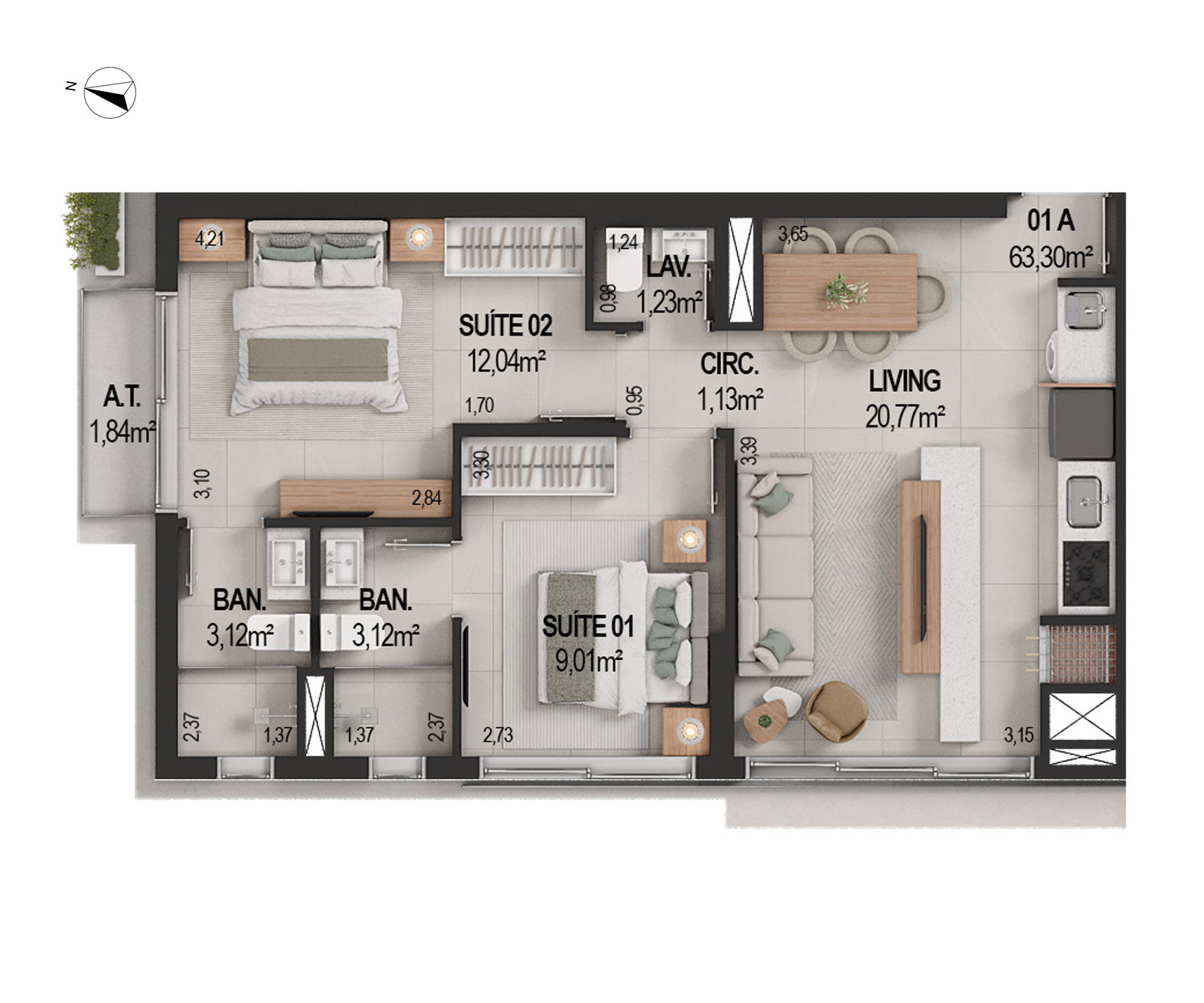 Planta 01 A, 63 m² do IT's