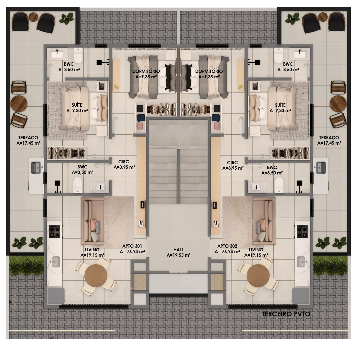 Planta TERCEIRO PVTO do Lírio Residencial