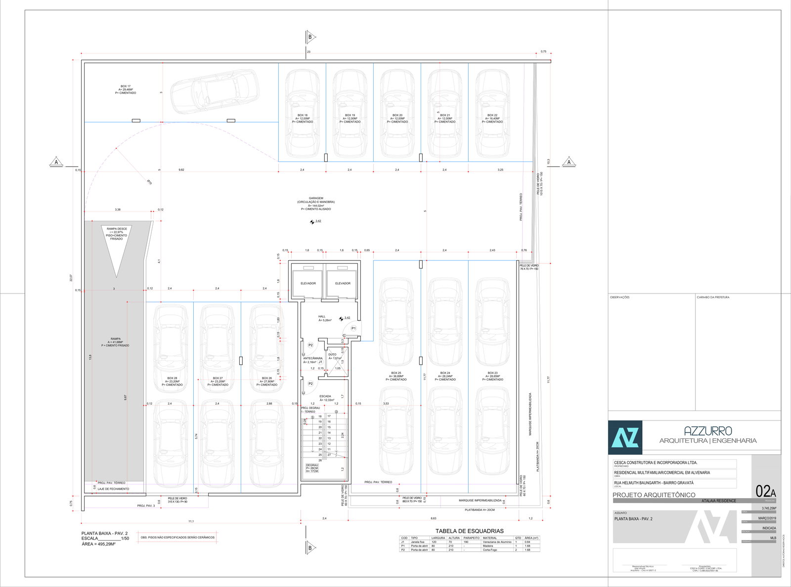 Planta Garagem · Pav. 2 do Edifício Atalaia