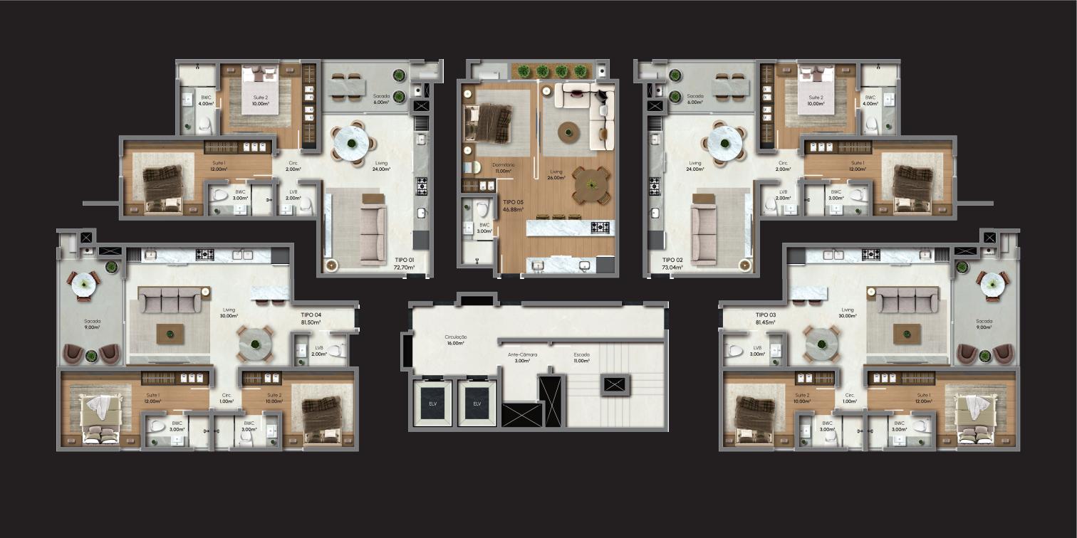 Planta 1 de Residencial Jardin de Monet