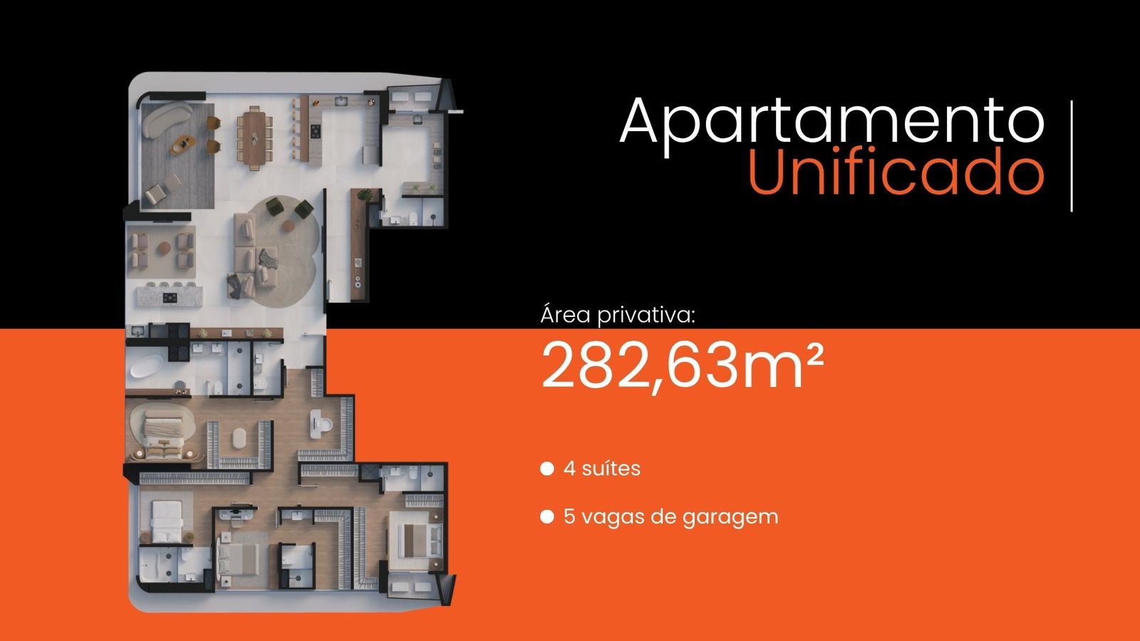 Planta Unificado, 4 suítes · 283 m² do GT.Home | La Città