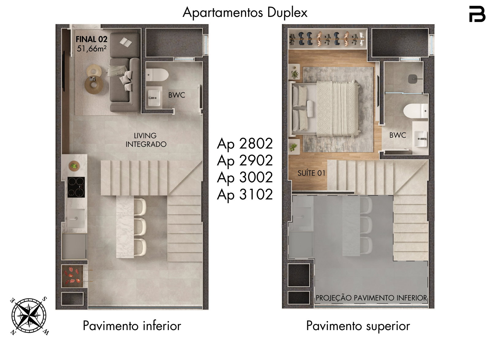 Planta Final 02, 52 m² do Breeze Towers