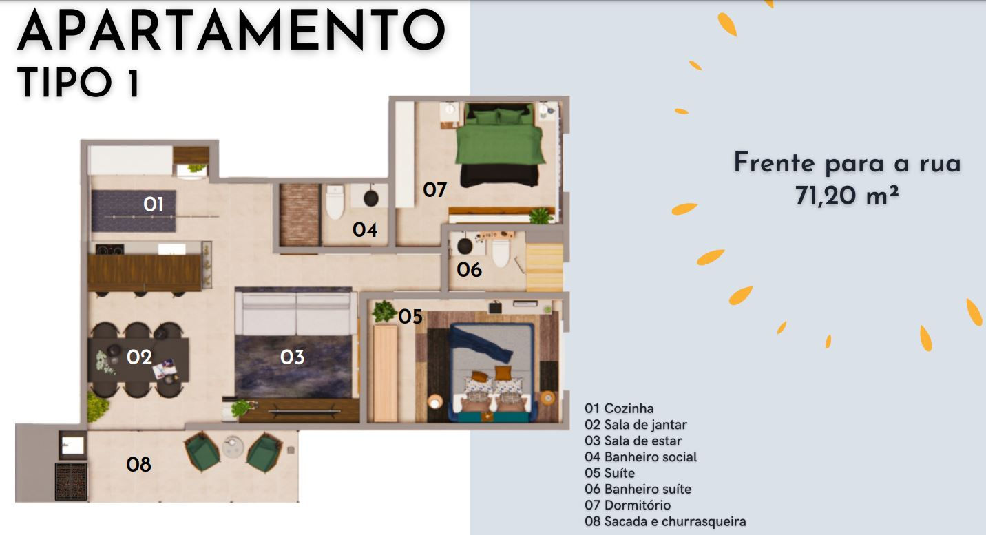 Planta Tipo 1, 71 m² do Edifício Júnior