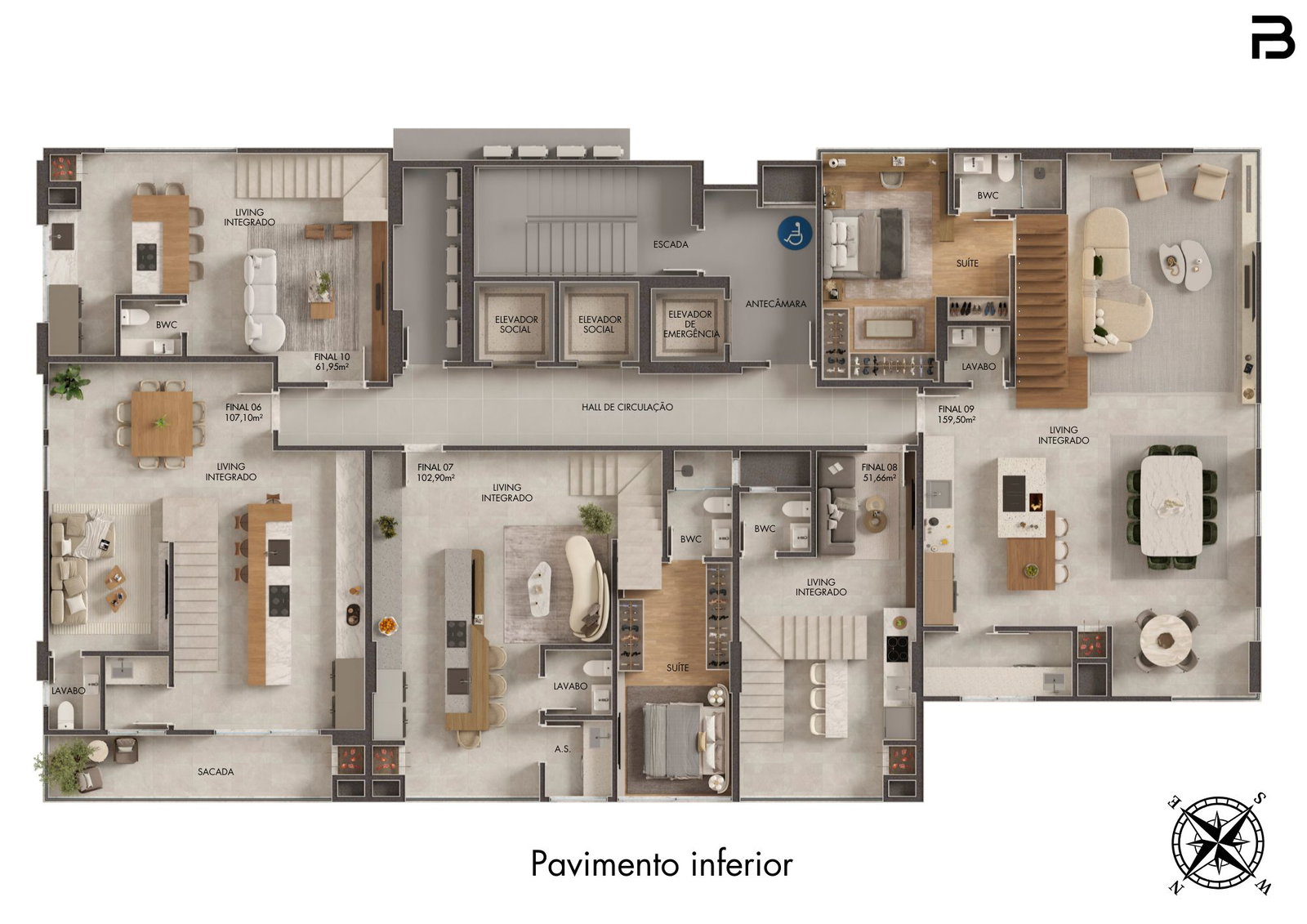 Planta Pavimento inferior (2 de 2) do Breeze Towers