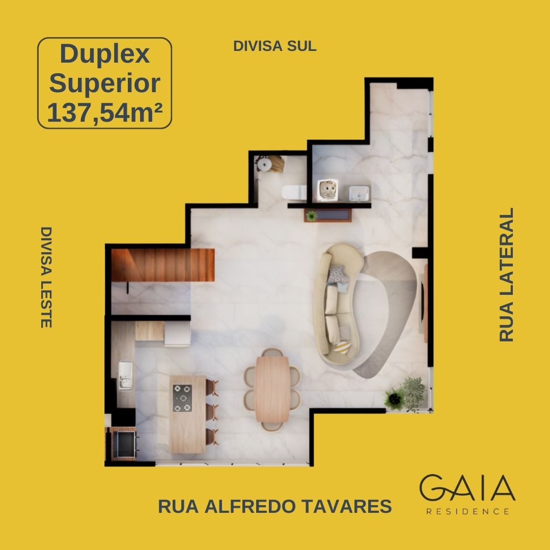 Planta Duplex Superior, 138 m² do Gaia Residence