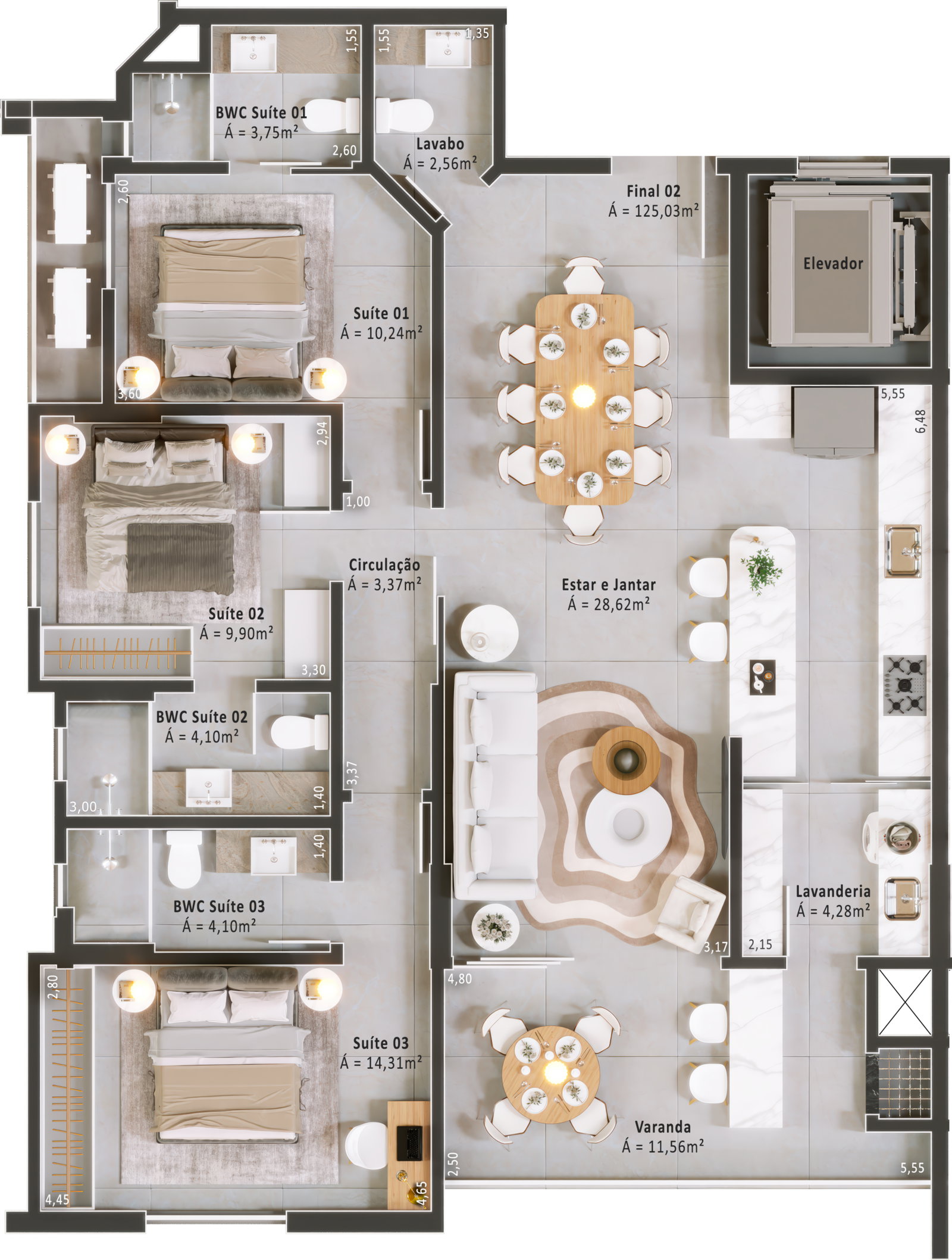 Planta Final 02, 125 m² do Harmony Residence