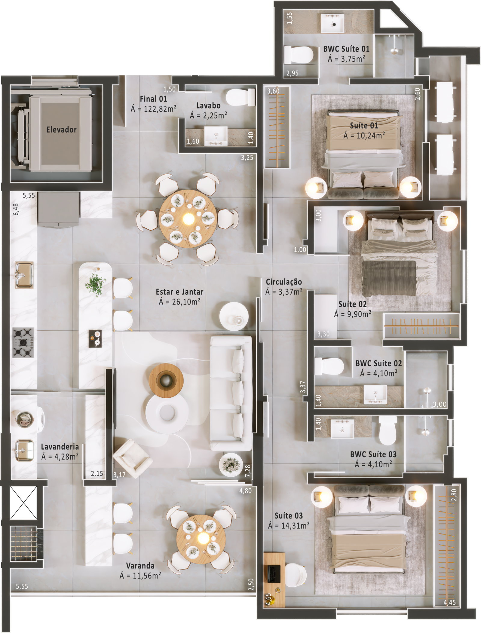 Planta Final 01, 123 m² do Harmony Residence