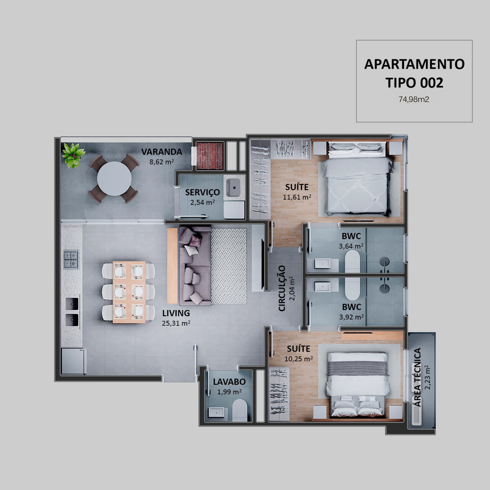 Planta Tipo 002, 75 m² do Hav