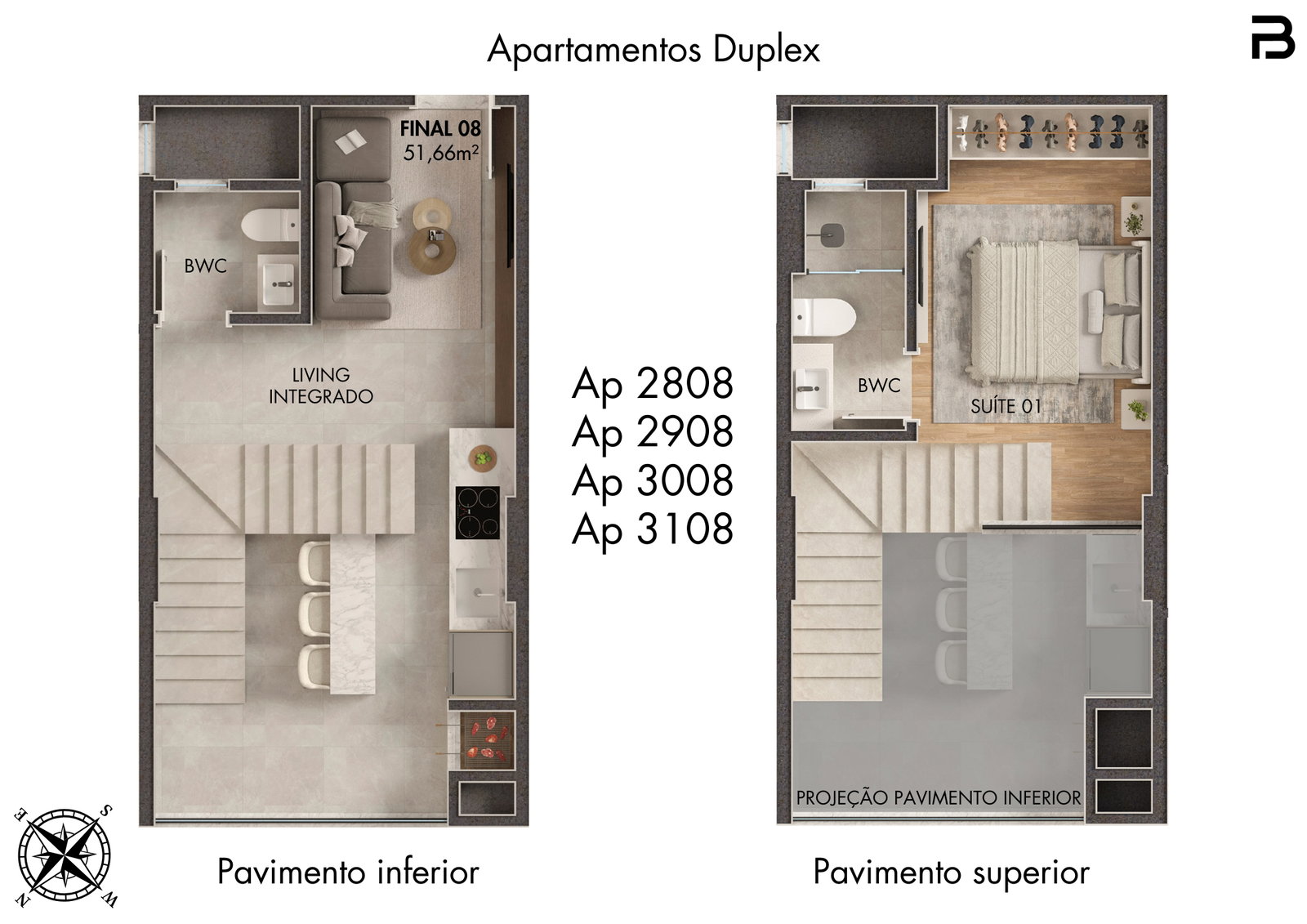 Planta Final 08, 52 m² do Breeze Towers