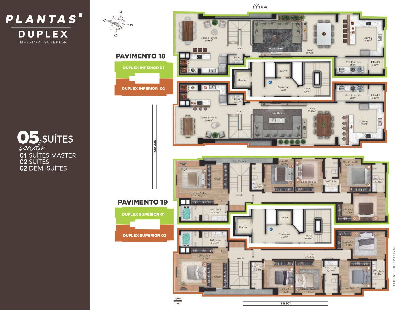 Planta Pavimento 18 / Pavimento 19 do Half Beach