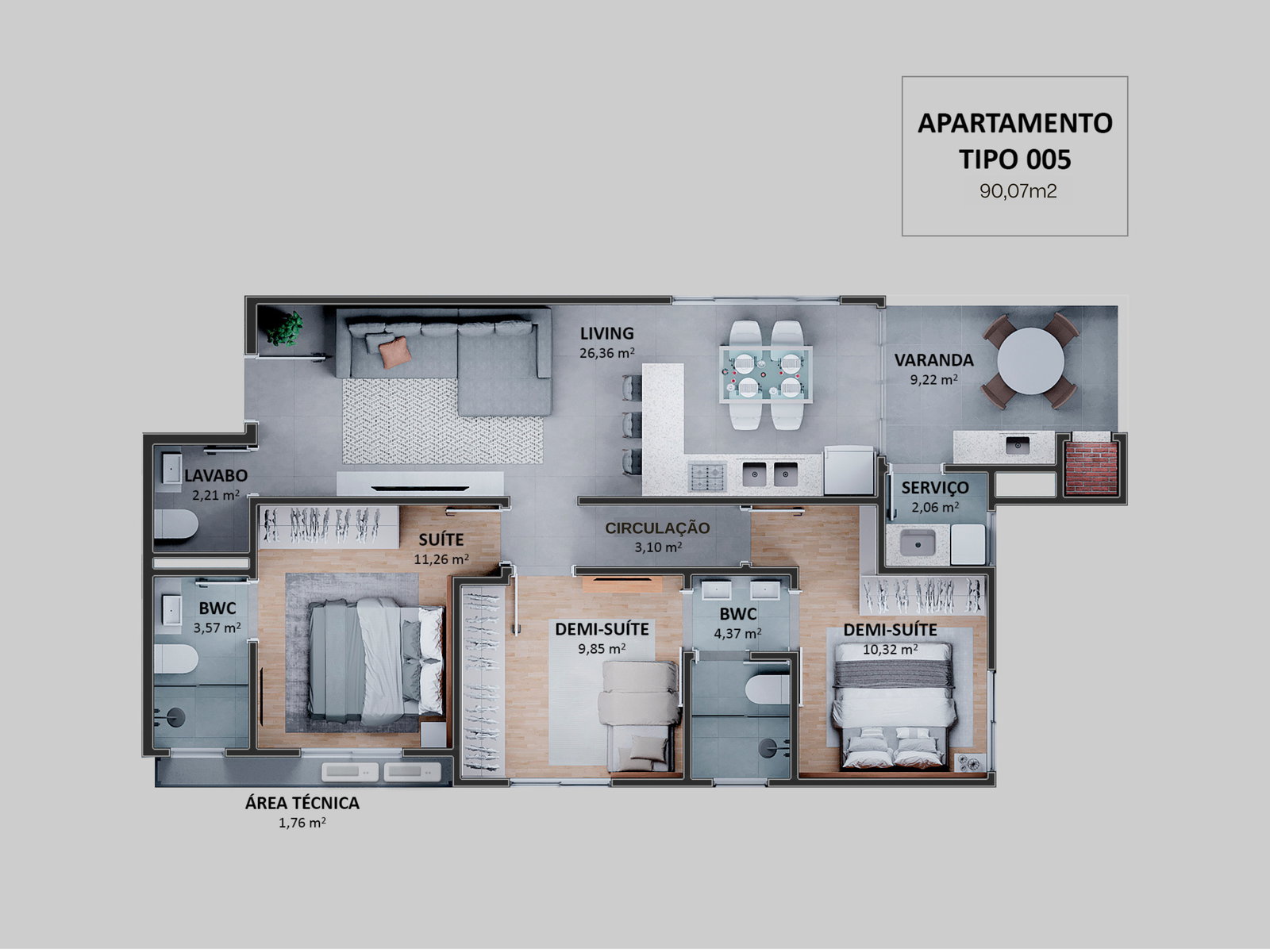Planta Tipo 005, 90 m² do Hav