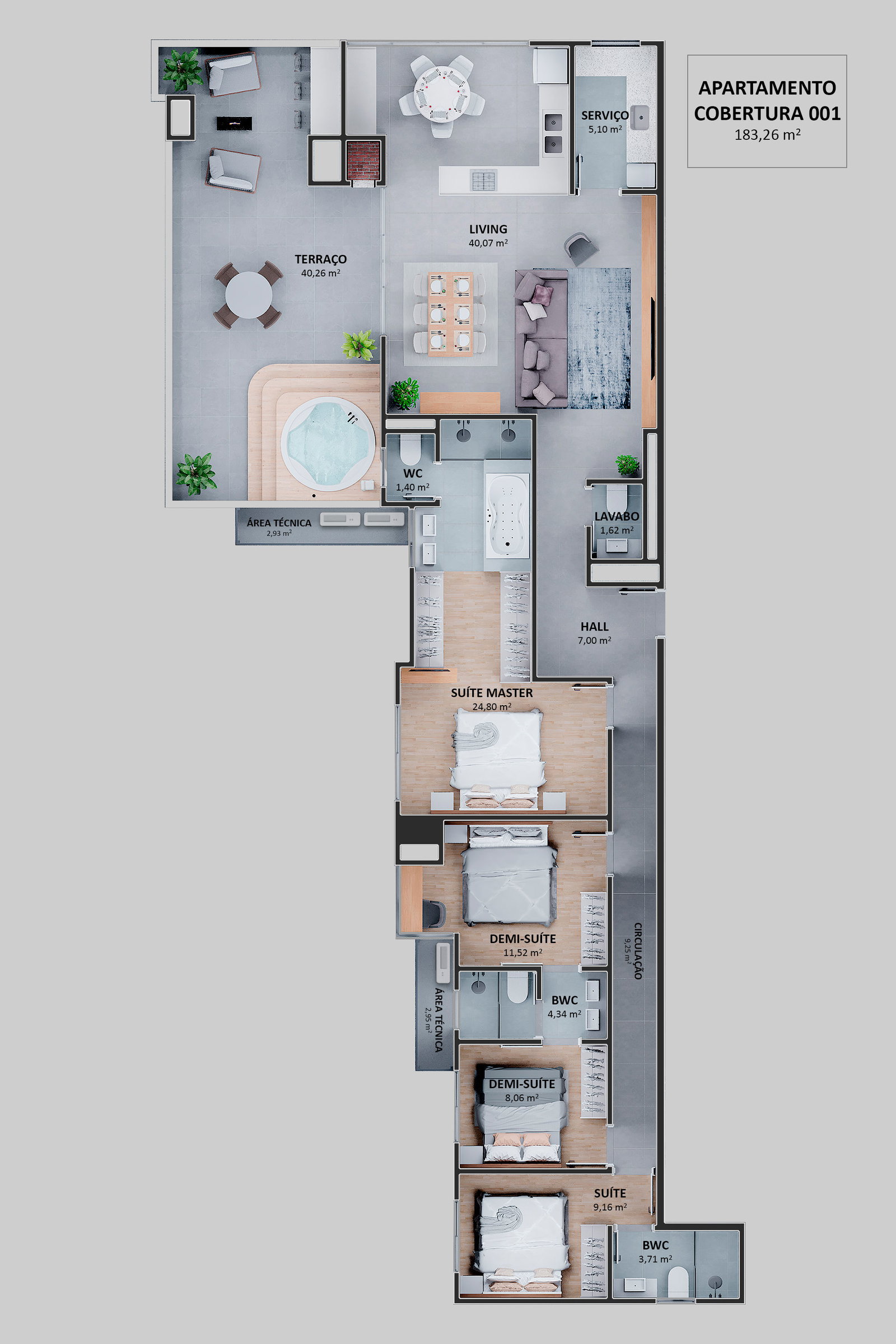 Planta Cobertura 001, 183 m² do Hav