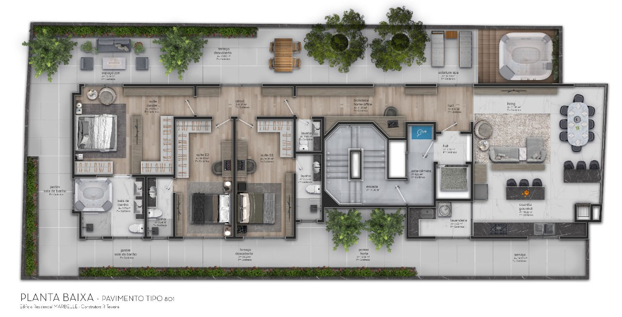 Planta Pavimento Tipo 801 do Mar Belle Residence