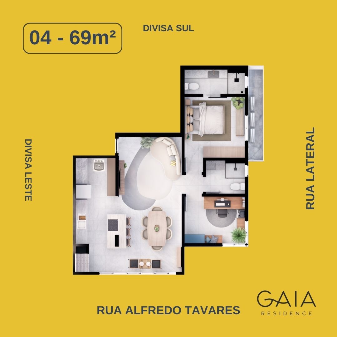 Planta Final 04, 69 m² do Gaia Residence