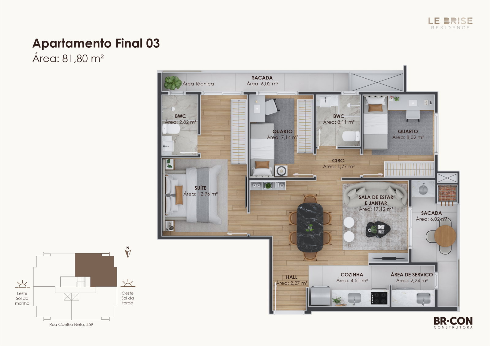 Planta Final 03, 82 m² do Le Brise Residence