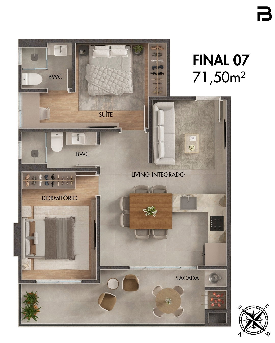 Planta Final 08, 69 m² do Breeze Towers