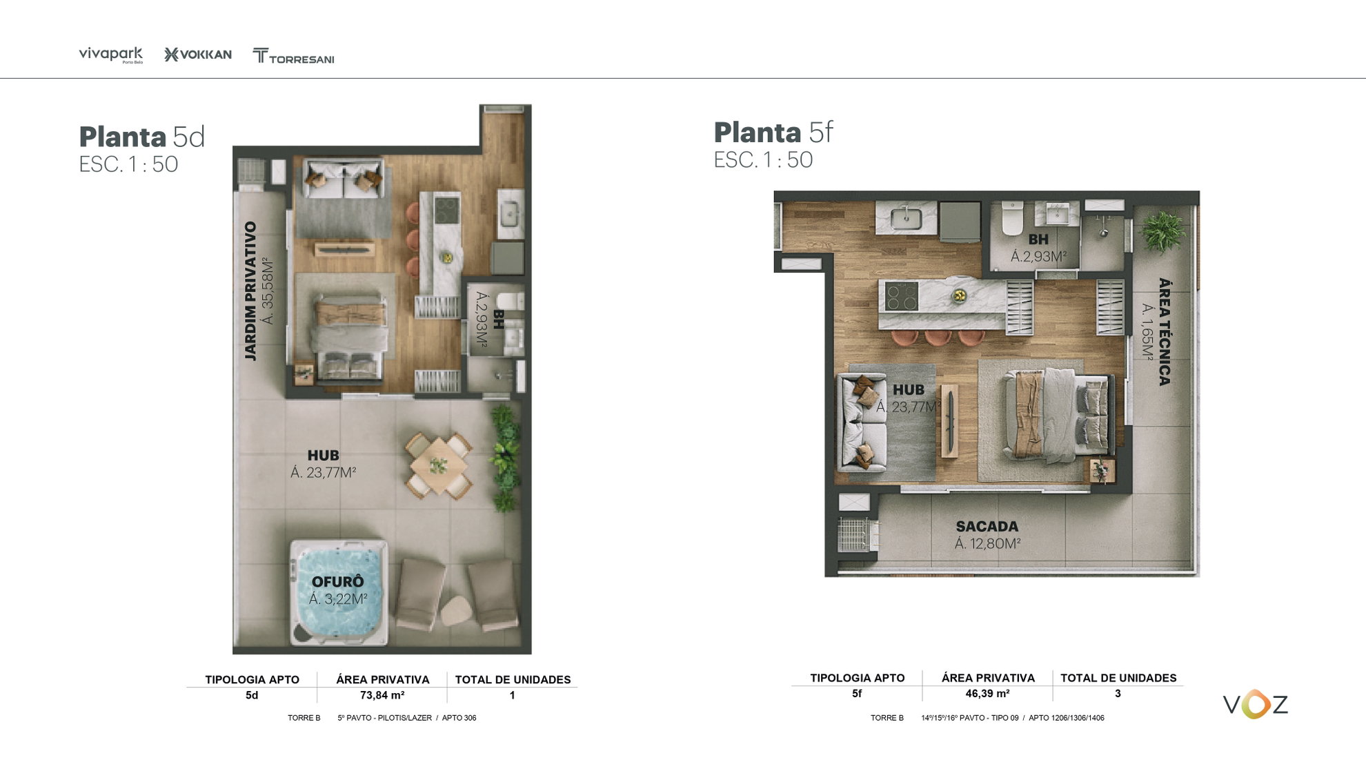 Planta 5d, 74 m² do Edifício Voz