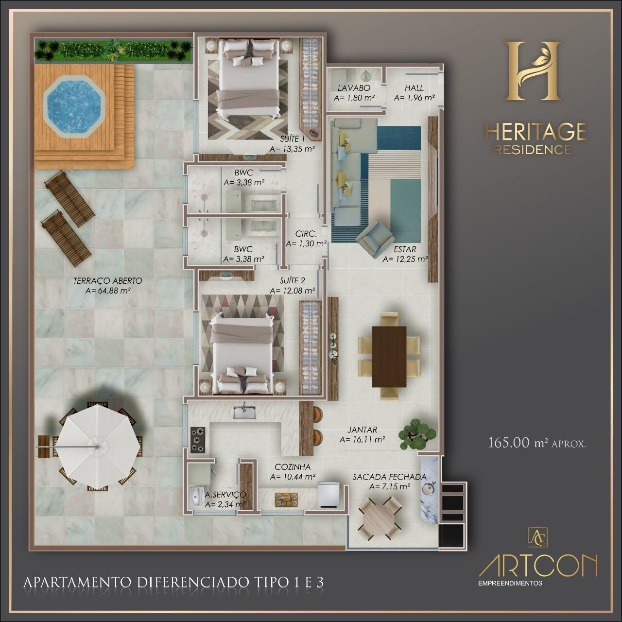 Planta Diferenciado Tipo 1 e 3 do Heritage