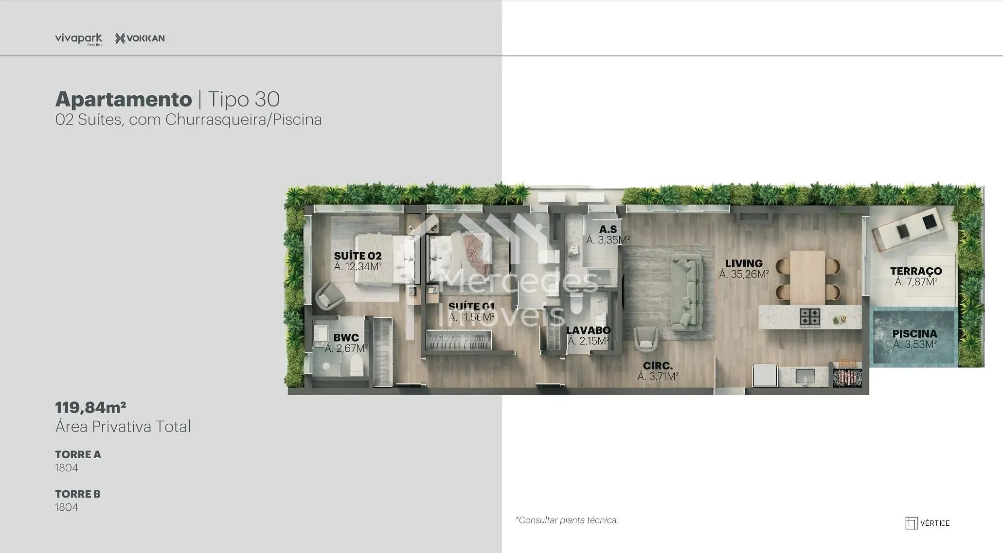 Planta 80 de Apartamento 1 suite + piscina privativa à venda, 100m² Viva Park, Porto Belo, SC
