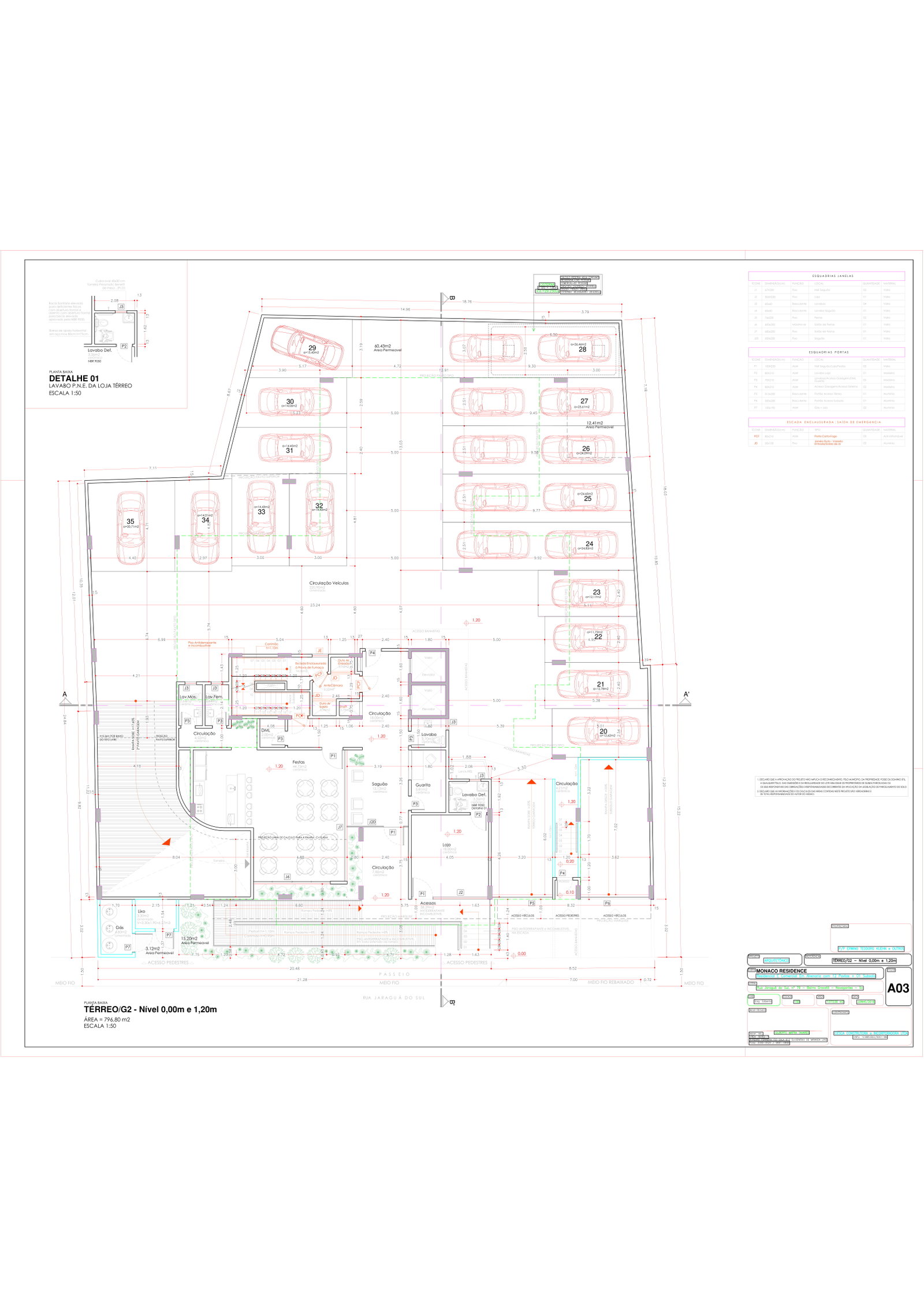 Planta Térreo/G2 - Nível 0,00m e 1,20m do Edifício Monaco