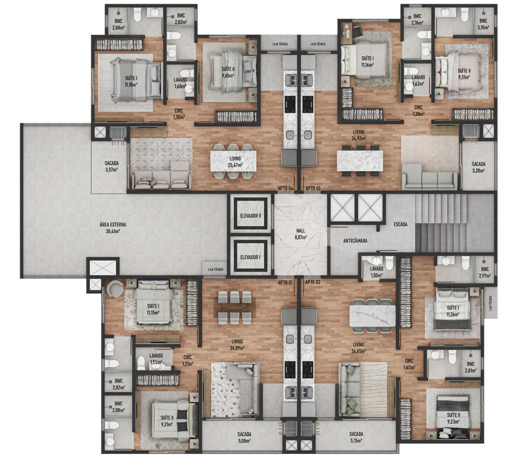 Planta Pavimento Tipo (1 de 2) do Johann Bach Residence