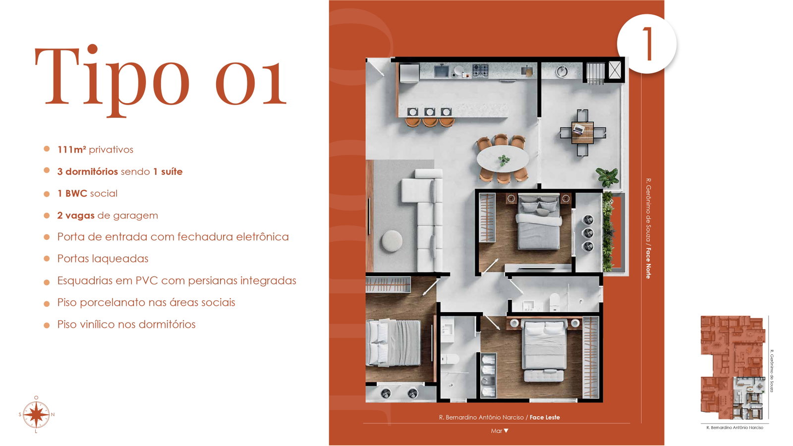 Planta Tipo 01, 3 dormitórios · 1 suíte · 111 m² do Cartagena