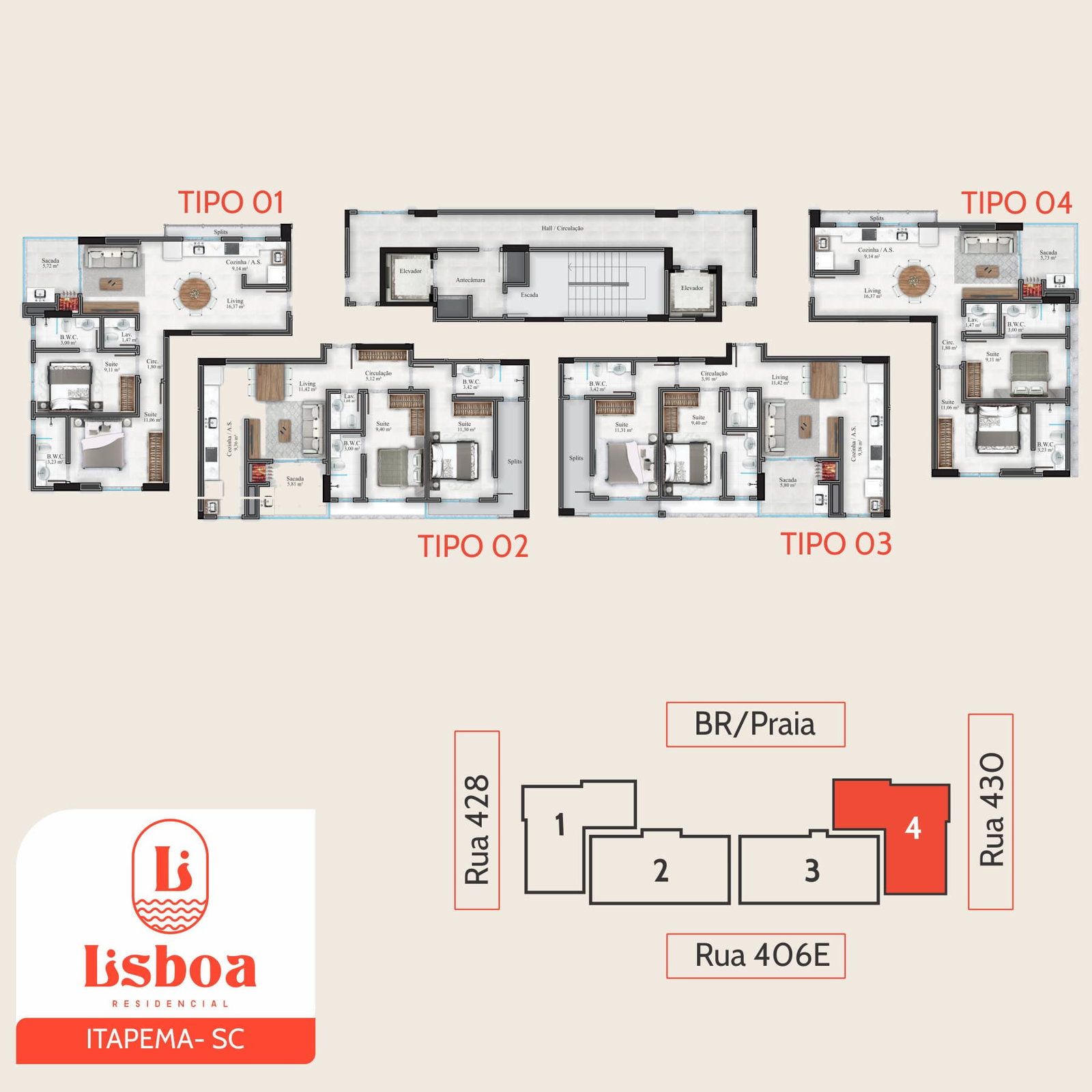 Planta Pavimento Tipo do Lisboa Residencial