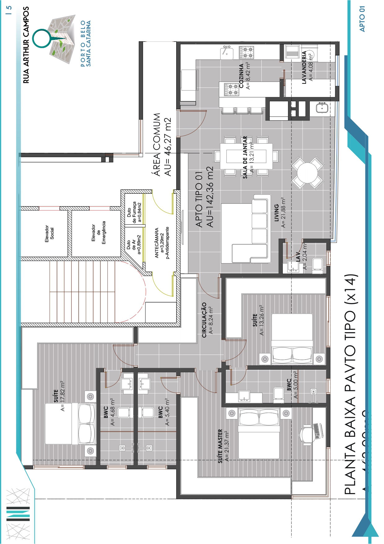 Planta Tipo 01, 142 m² do La Spezia Residenziale