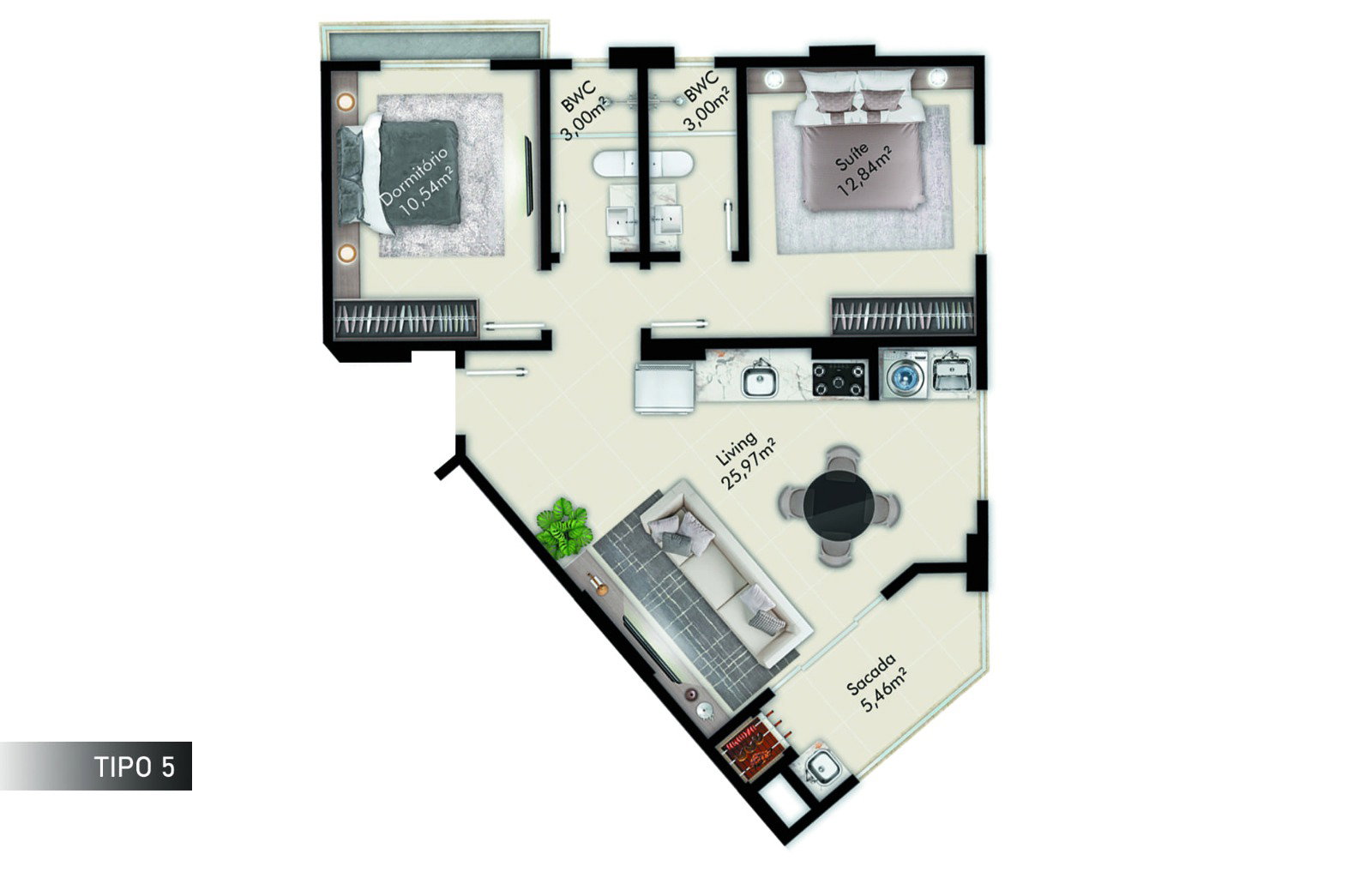 Planta Tipo 5 do Fiorini Residenziale