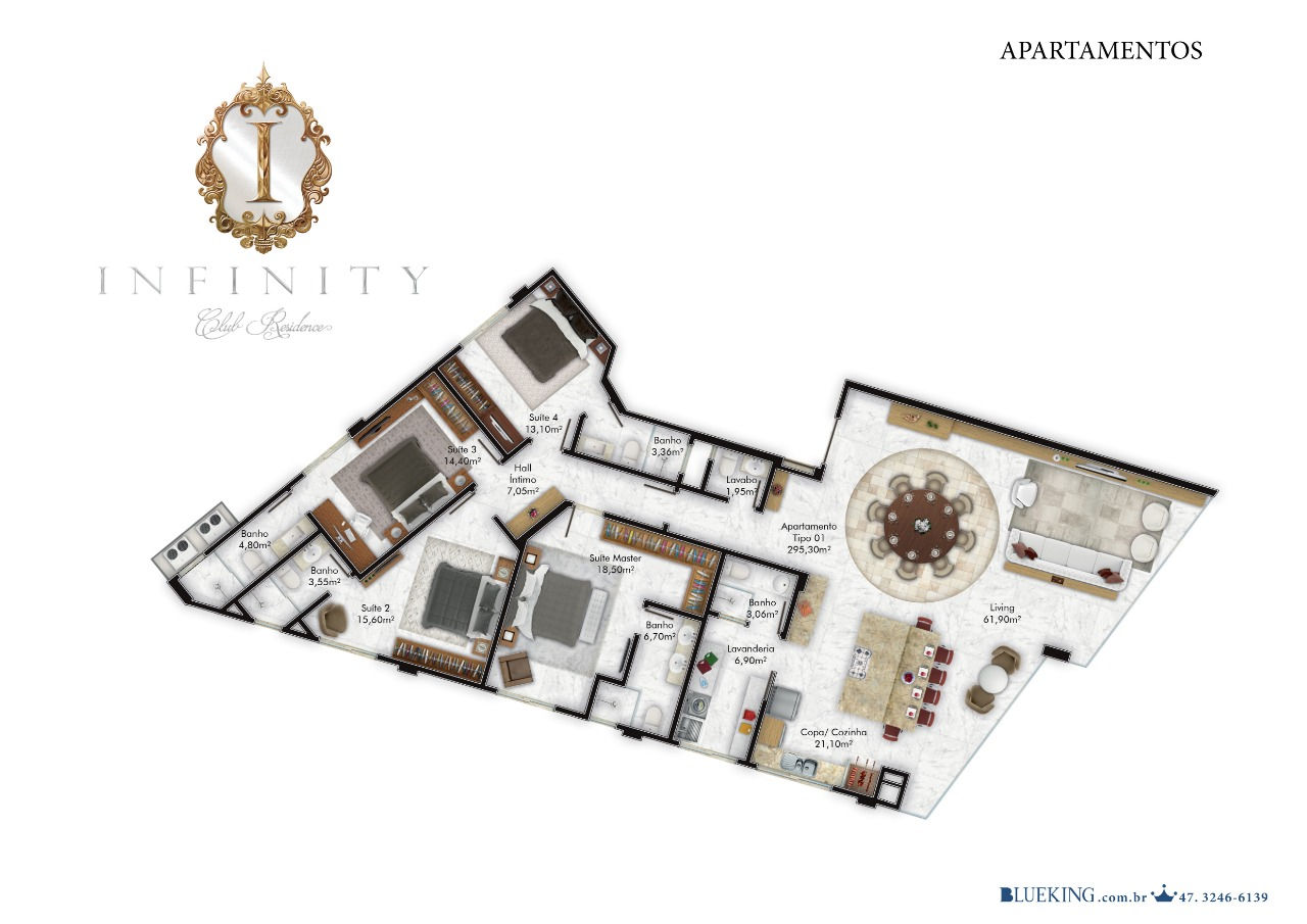 Planta Tipo 01, 295 m² do Infinity