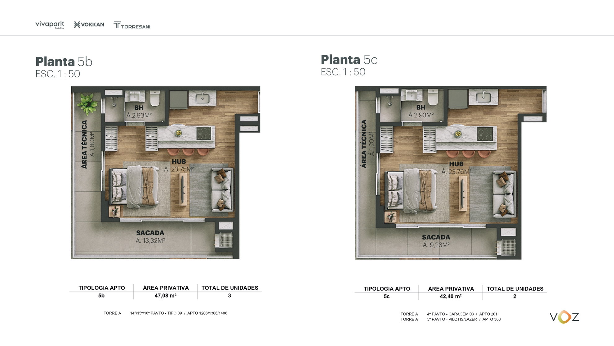 Planta 5b, 47 m² do Edifício Voz