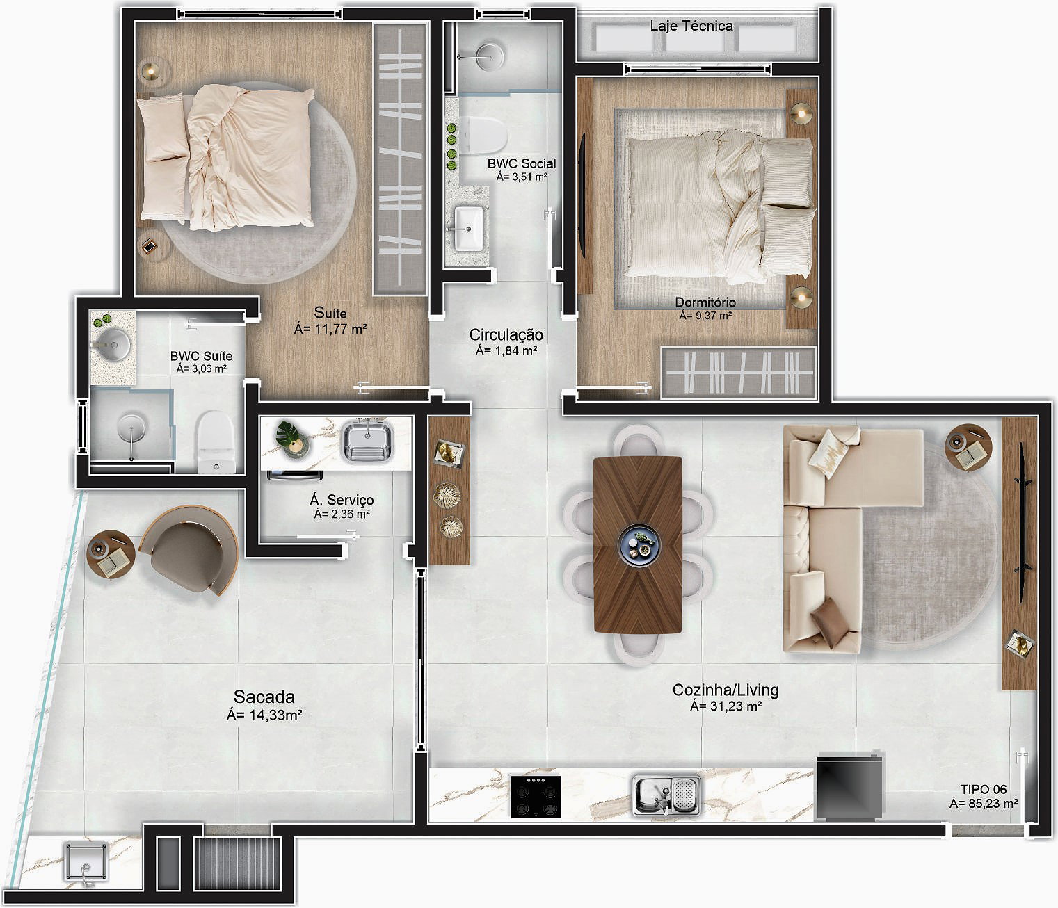 Planta Tipo 06, 85 m² do Majestic