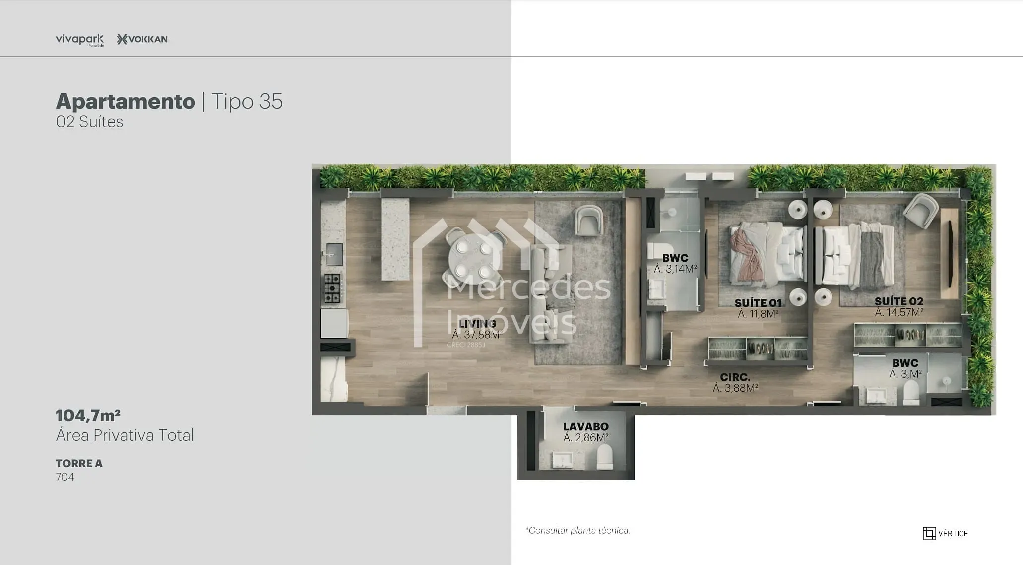 Planta 85 de Apartamento 1 suite + piscina privativa à venda, 100m² Viva Park, Porto Belo, SC