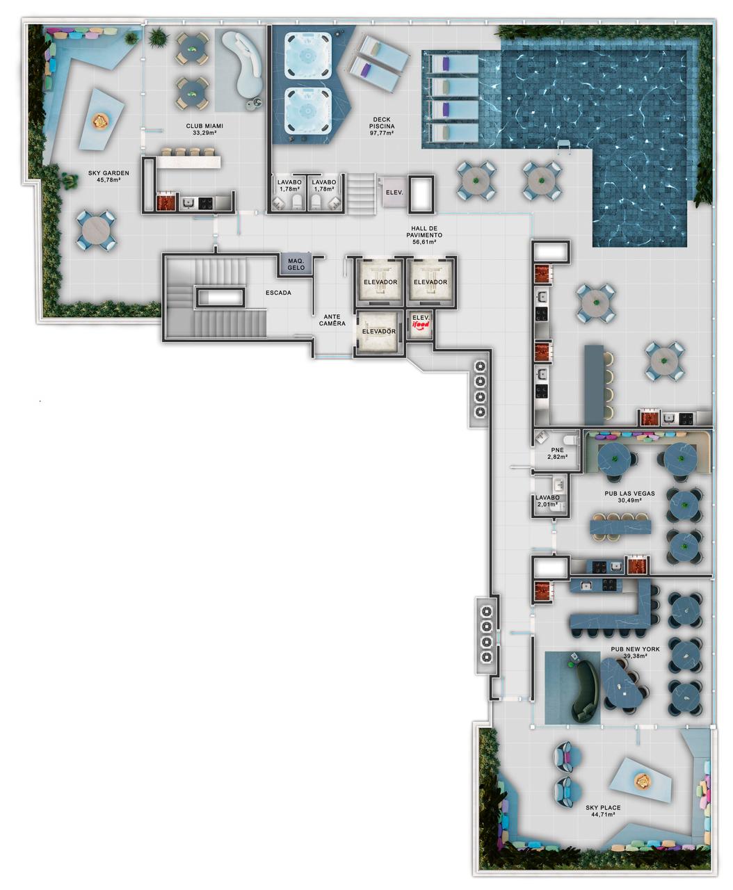 Planta Lazer · Hall de Pavimento (2 de 2) do Loyal Tower Flats