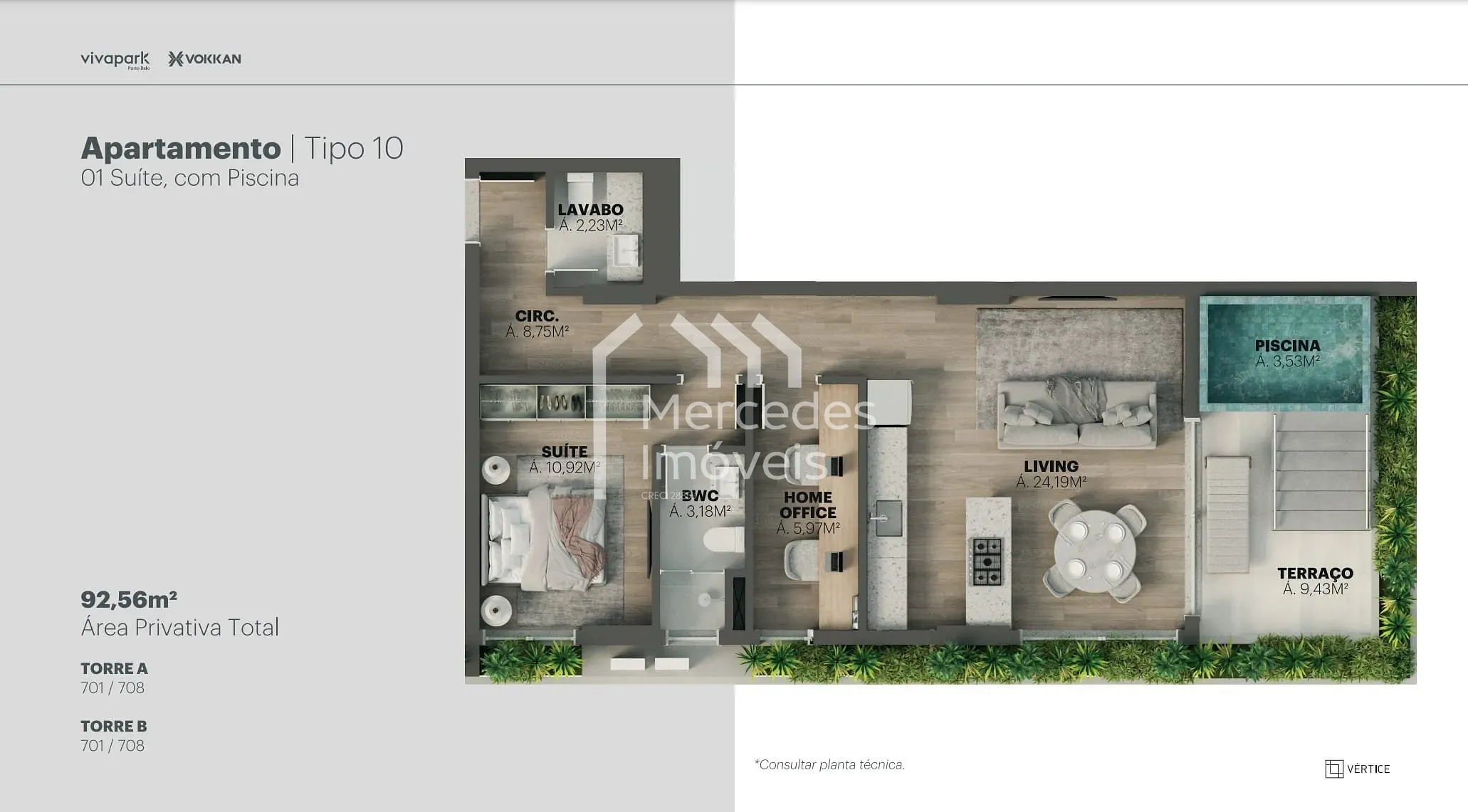Planta 60 de Apartamento 1 suite + piscina privativa à venda, 100m² Viva Park, Porto Belo, SC