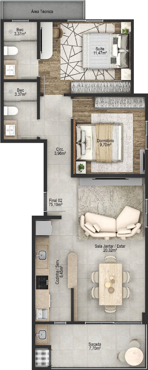 Planta Final 02, 75 m² do Libre