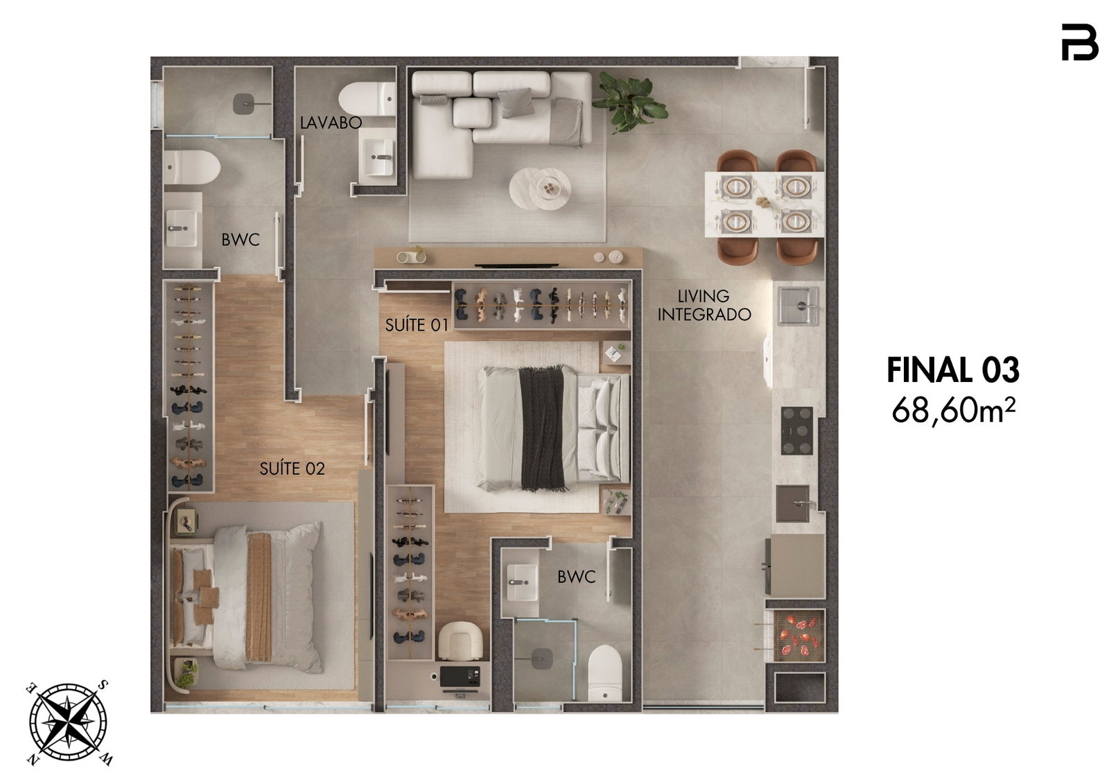 Planta Final 03, 69 m² do Breeze Towers