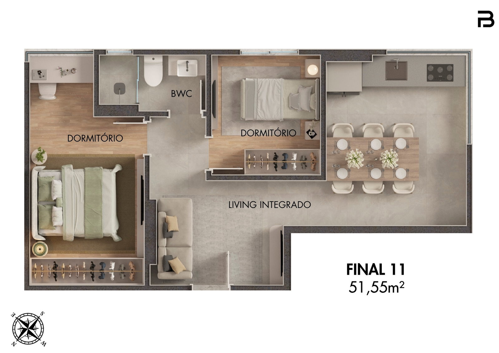 Planta Final 12, 41 m² do Breeze Towers