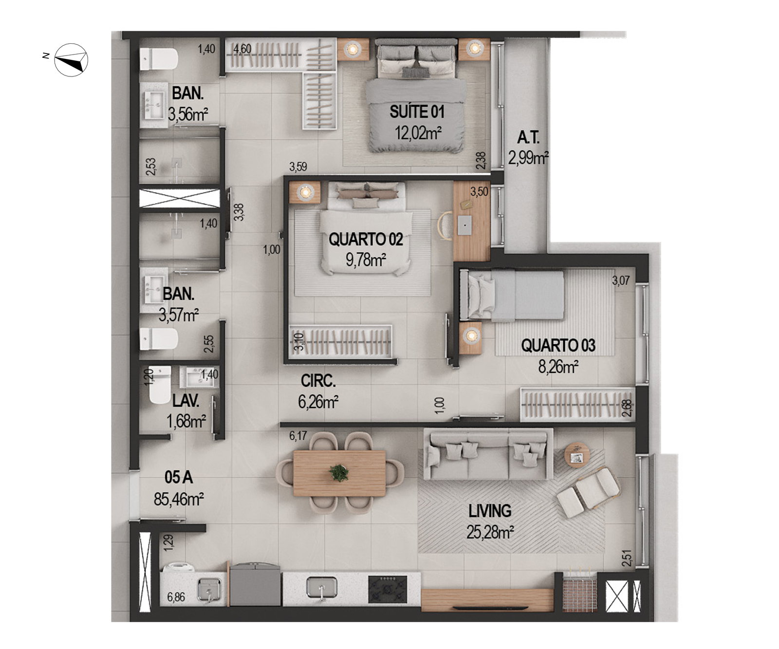 Planta 05 A, 85 m² do IT's
