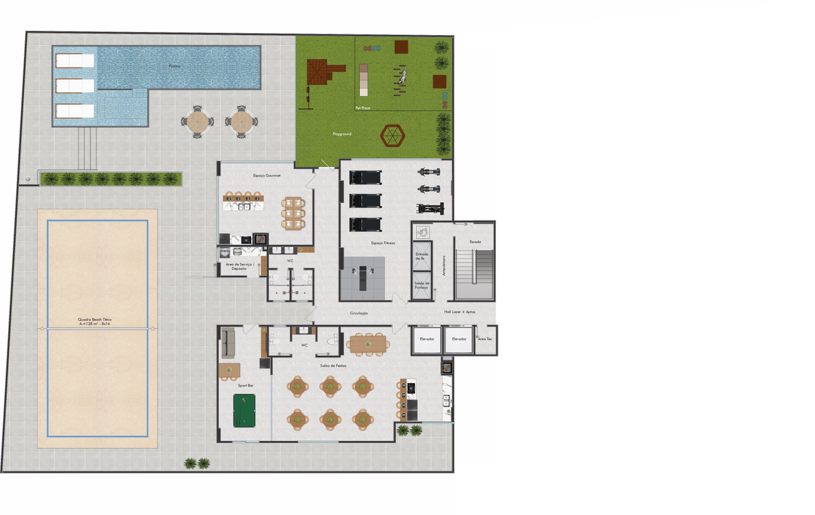 Planta Hall Lazer + Átimos do Gran Palazzo Residence